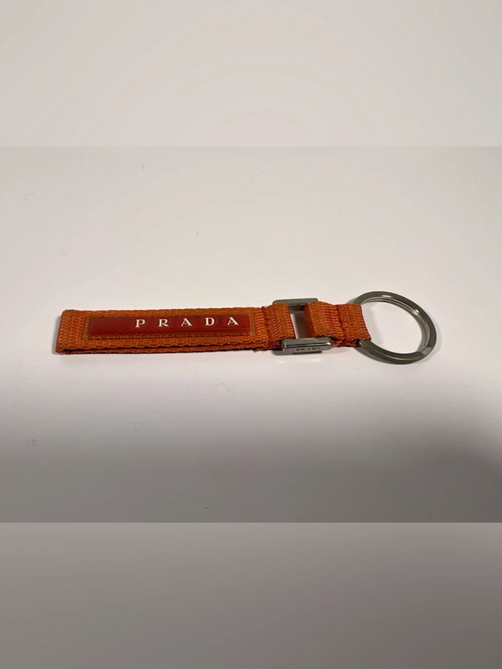 Prada Nylon Logo Keychain Strap Orange Italy